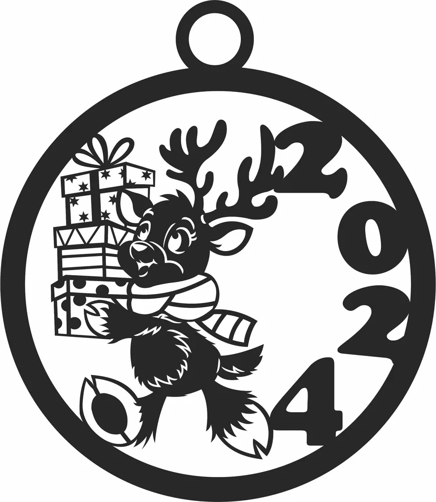 Christmas Deer 2024 Ornament — full DXF linework preview