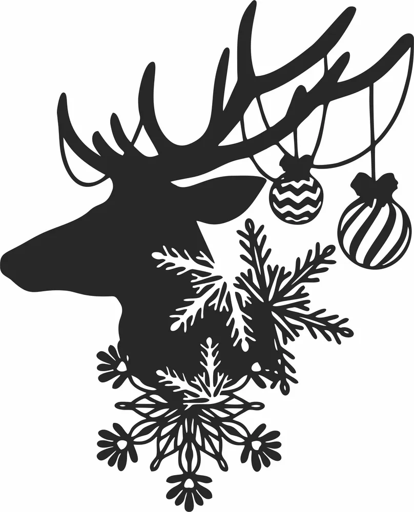 Christmas Deer Decor Clipart — DXF linework preview