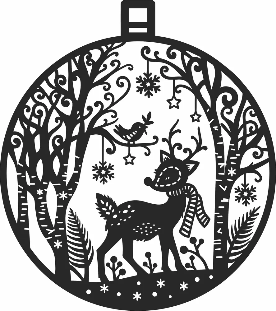 Christmas Deer Ornament — full DXF linework preview
