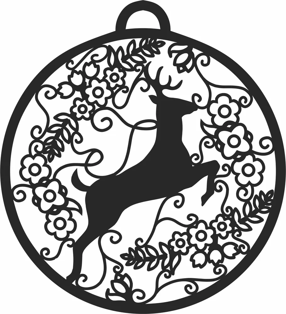 Christmas Deer Ornament — full DXF linework preview
