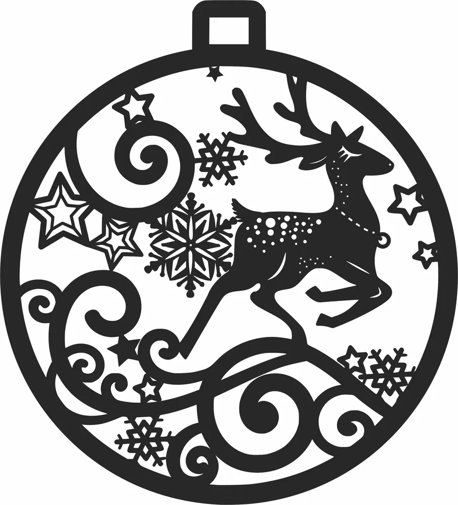 Christmas Deer Snowflake Ornament — full DXF linework preview