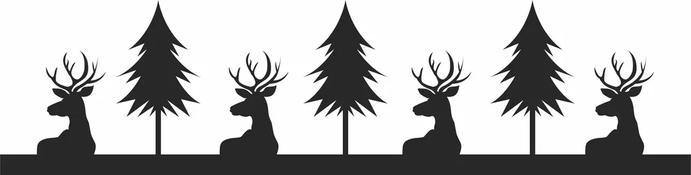 Christmas Deer Trees Clipart — full DXF linework preview