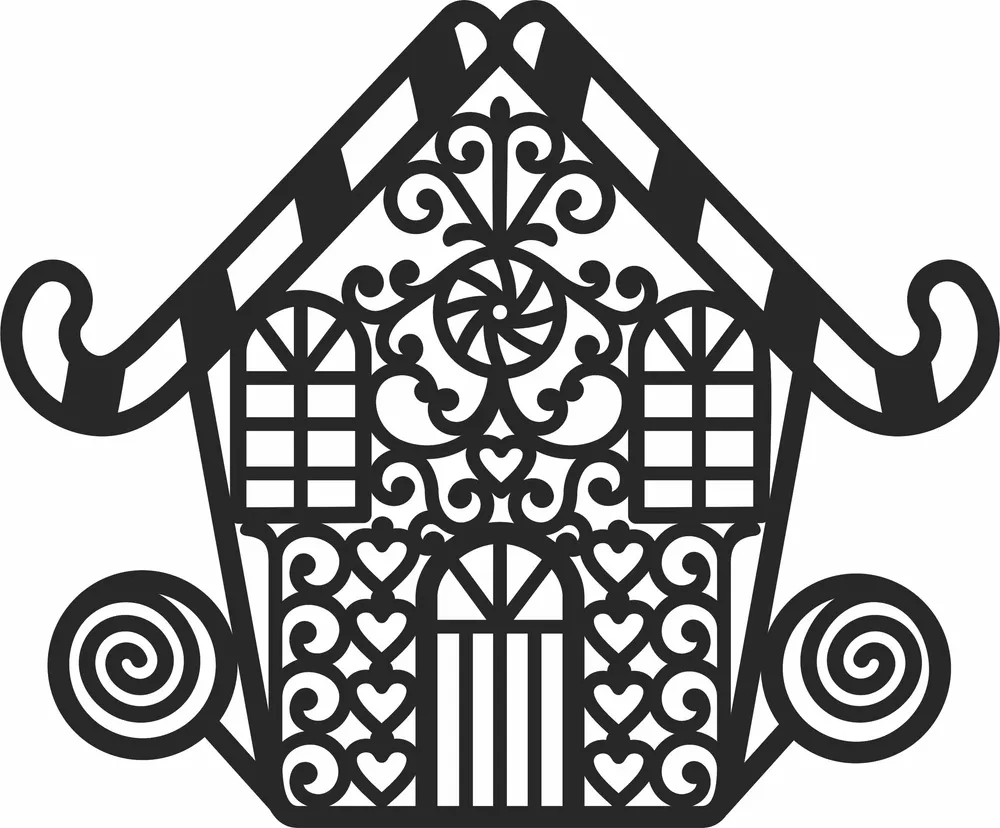 Christmas House Wall Art — full DXF linework preview