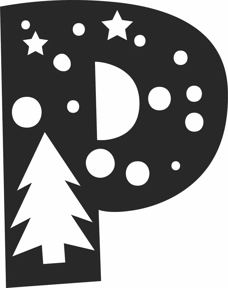 Christmas Letter P Monogram — full DXF linework preview