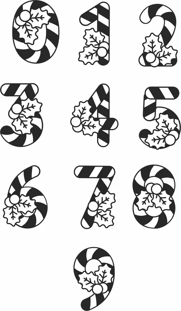 Christmas Numbers Split Monogram — full DXF linework preview