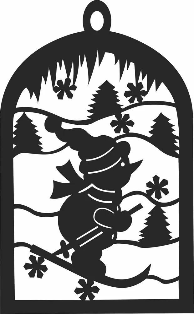 Christmas Skiing Snowman Ornament — full DXF linework preview