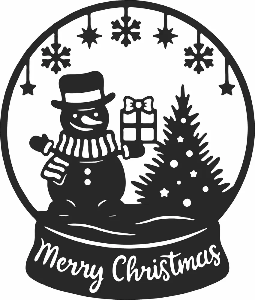 Christmas Snow Globe Snowman Clipart — full DXF linework preview