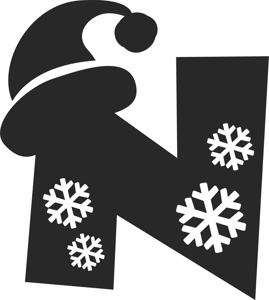 Christmas Snowflake Letter N Monogram — full DXF linework preview