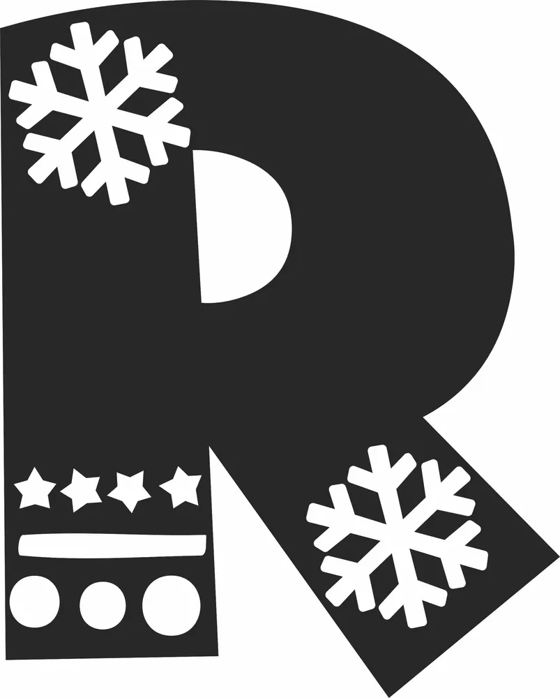 Christmas Snowflake Letter R Monogram — full DXF linework preview