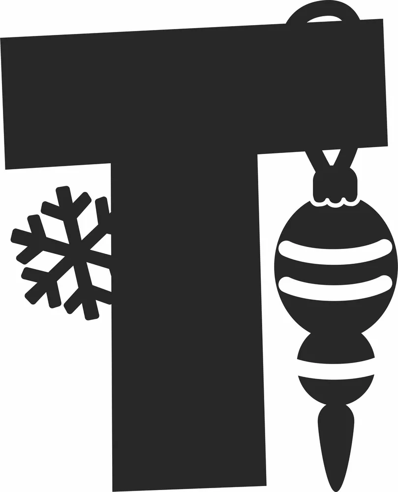 Christmas Snowflake Letter T Monogram — full DXF linework preview