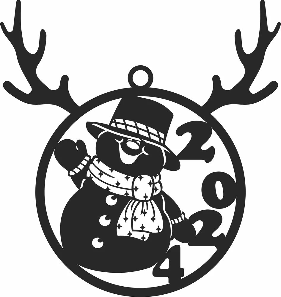 Christmas Snowman 2024 Ornament — full DXF linework preview