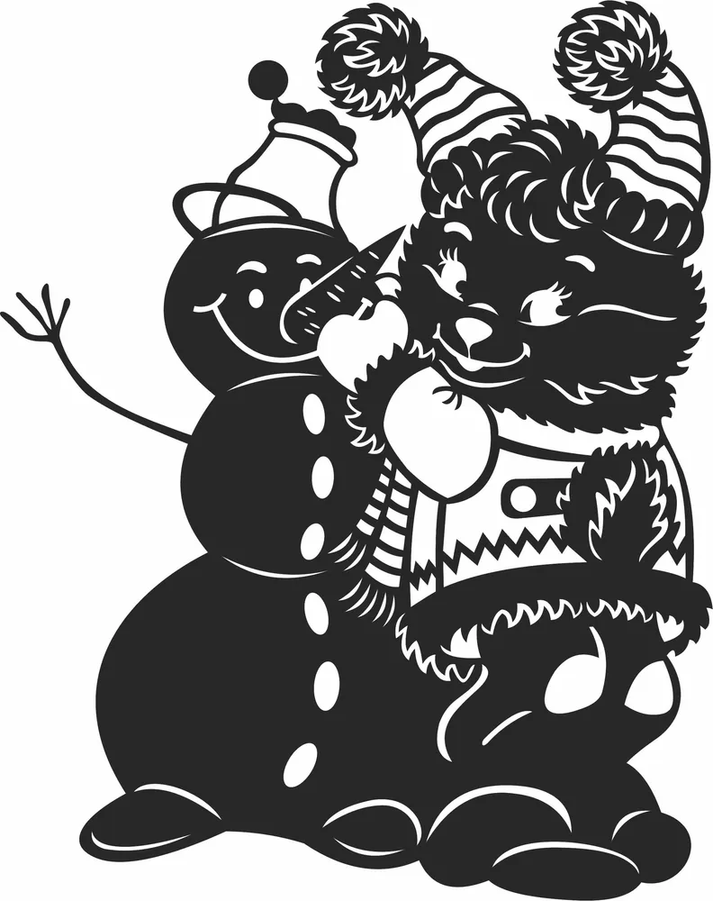 Christmas Snowman Clipart — full DXF linework preview
