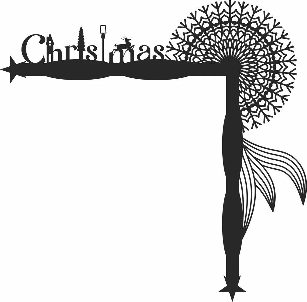 Christmas Snowman Deer Door Corner Clipart — full DXF linework preview