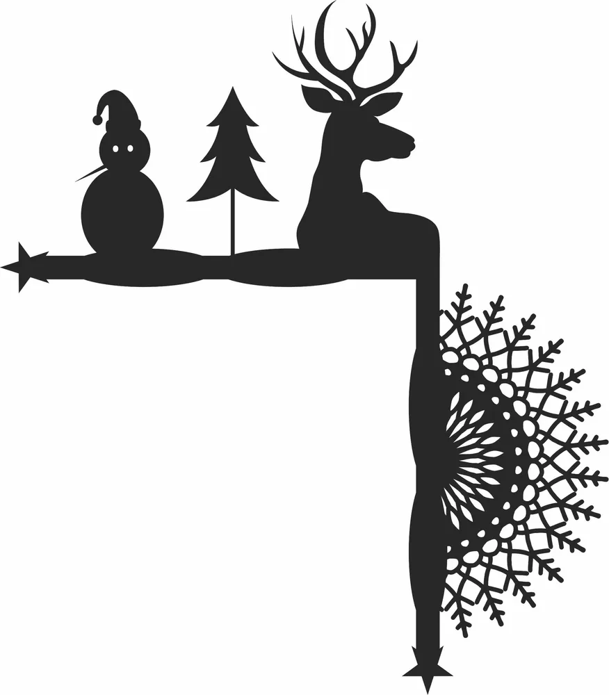 Christmas Snowman Deer Door Corner Clipart — full DXF linework preview