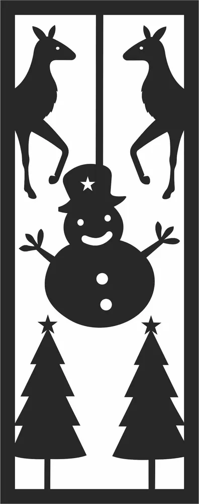 Christmas Snowman Deer Wall Decor Clipart — full DXF linework preview