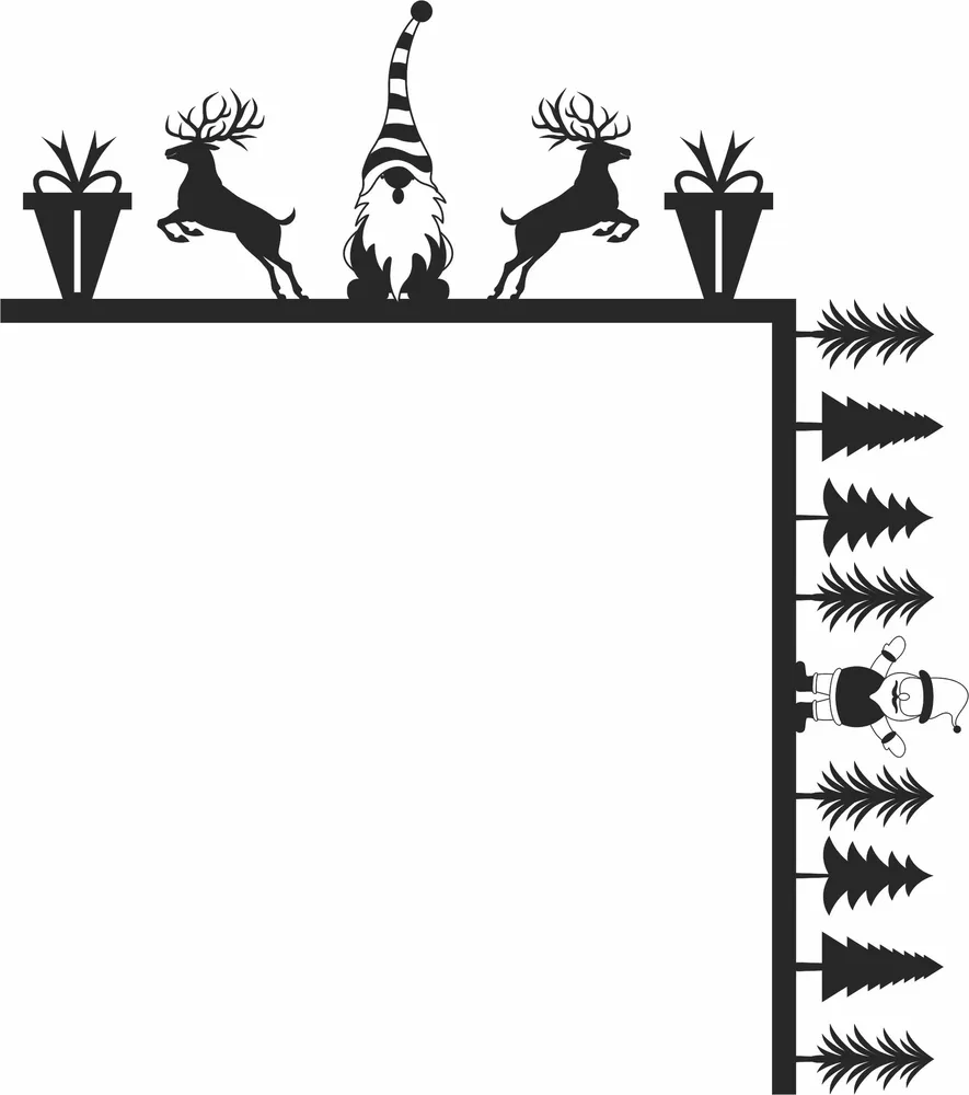 Christmas Snowman Gnome Door Corner Clipart — full DXF linework preview