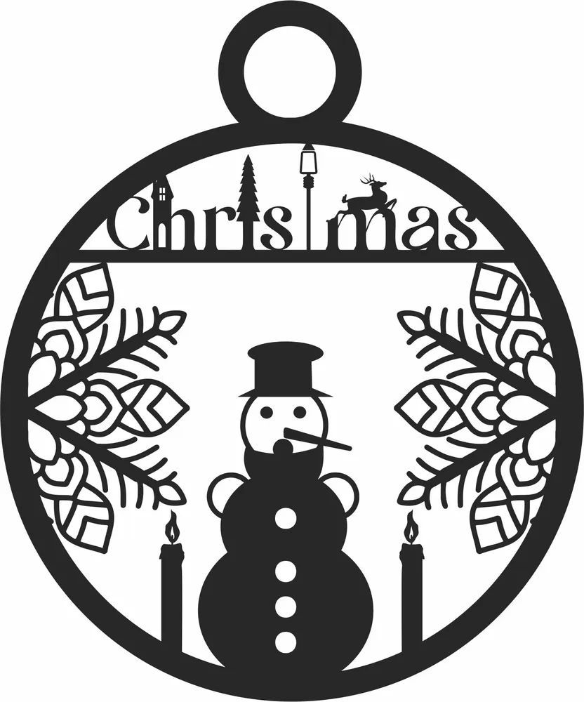 Christmas Snowman Ornament — full DXF linework preview