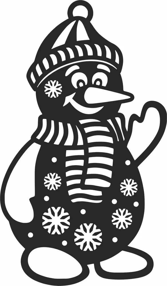 Christmas Snowman Ornament — full DXF linework preview