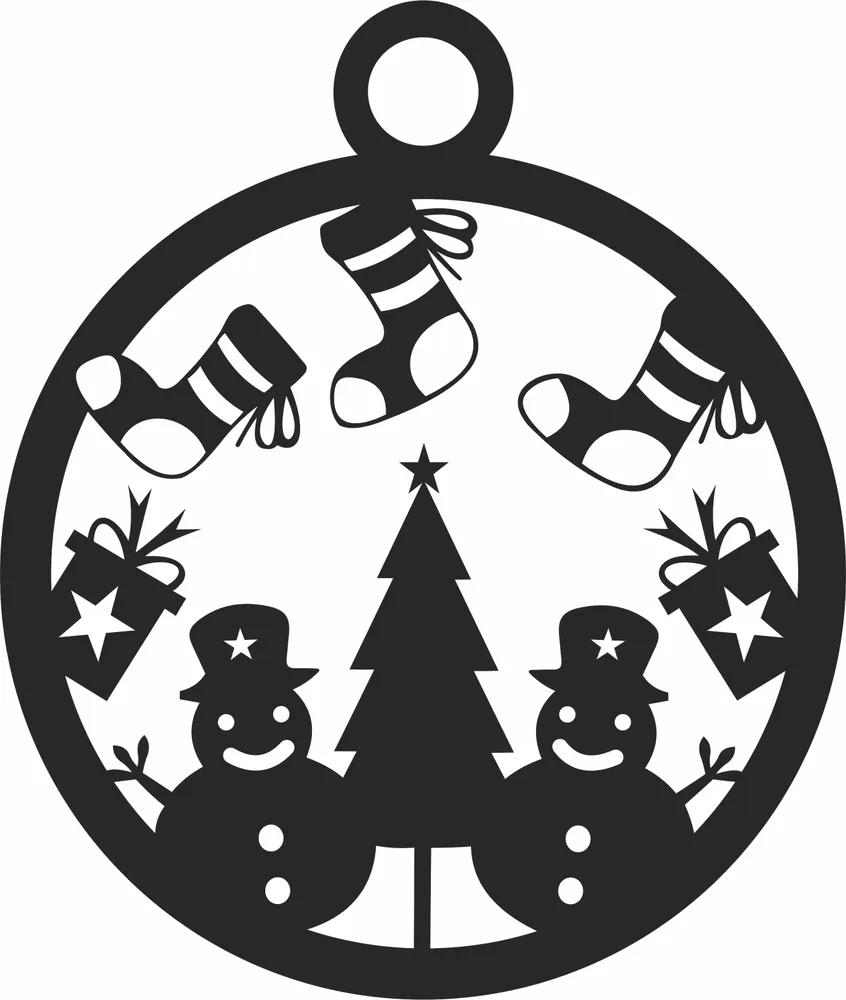 Christmas Snowman Ornament — full DXF linework preview