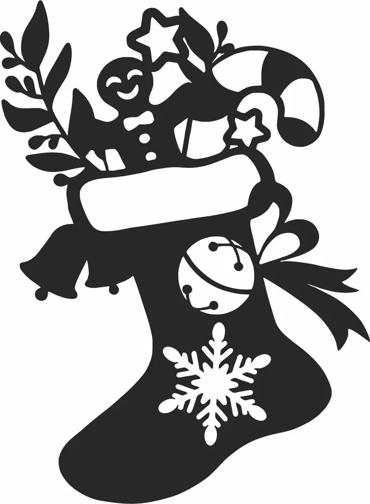 Christmas Sock Decor Clipart — full DXF linework preview