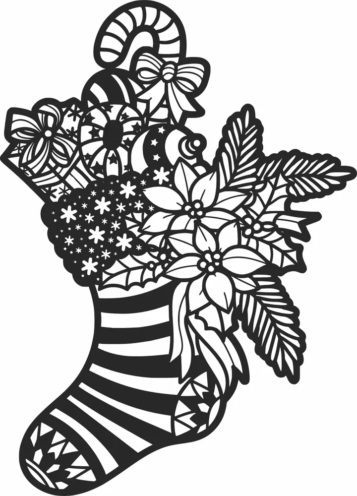 Christmas Stocking Flowers Clipart — full DXF linework preview