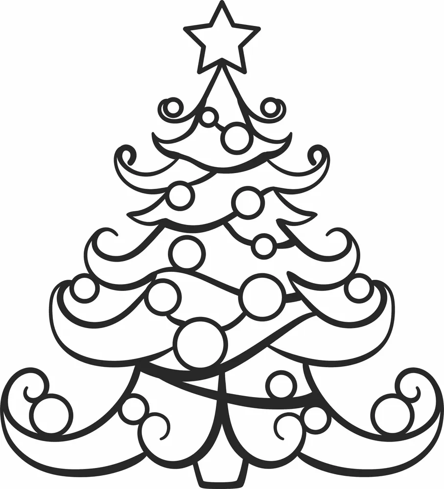 Christmas Tree Decor Clipart — full DXF linework preview