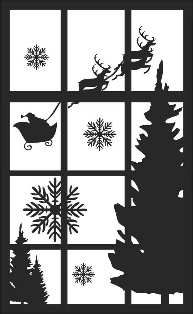Christmas Window Scene Wall Art — full DXF linework preview