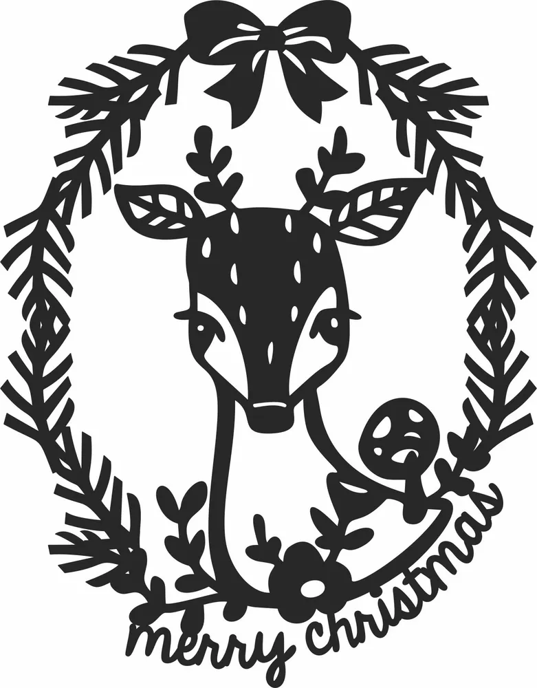 Christmas Wreath Deer Clipart — full DXF linework preview