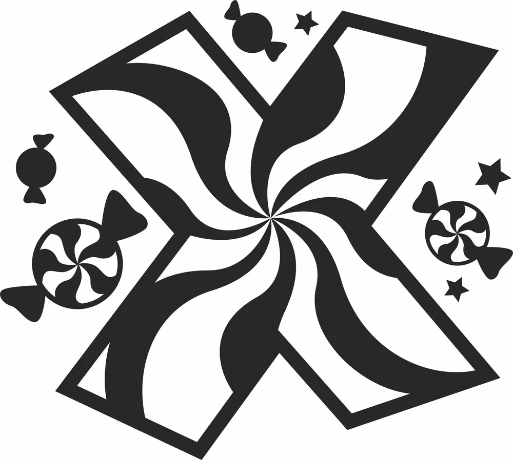 Christmas X Candy Monogram — full DXF linework preview