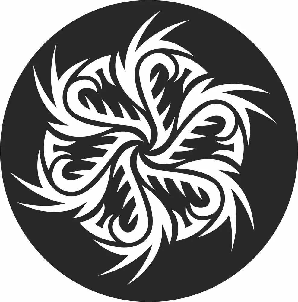 Circular Tribal Mandala Vector Design — full DXF linework preview