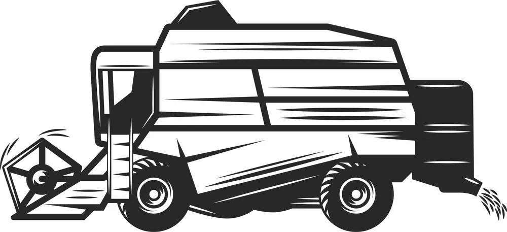 Collage Harvester Farm Clipart — full DXF linework preview