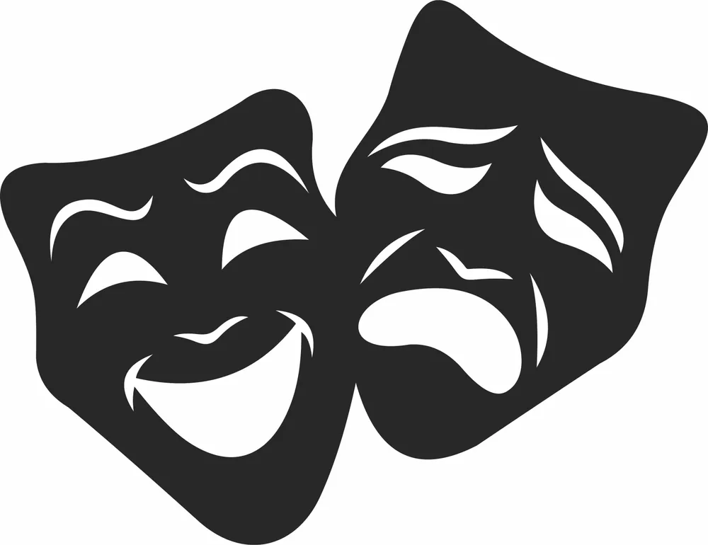 Comedy and Tragedy Drama Theatre Mask Clipart — full DXF linework preview