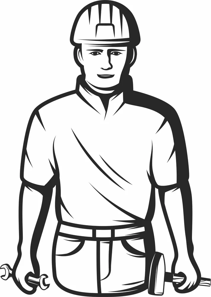 Construction Worker Builder Design — full DXF linework preview