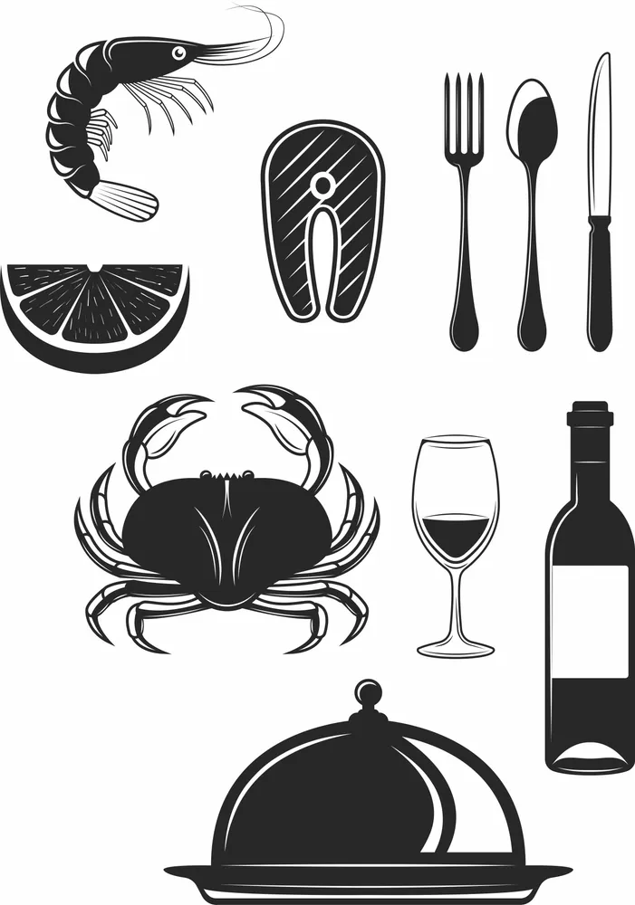 Crab Fork Seafood Dinner Clipart — full DXF linework preview