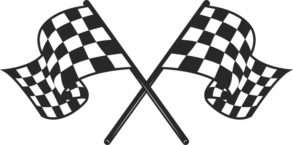 Crossed Waving Checkered Flags Finish Line Graphics — full DXF linework preview