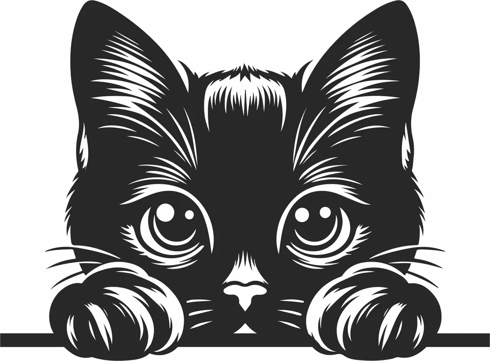 Cute Black Cat Silhouette — full DXF linework preview