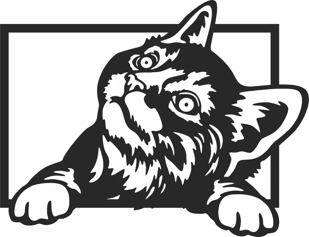 Cute Cat Wall Art — full DXF linework preview