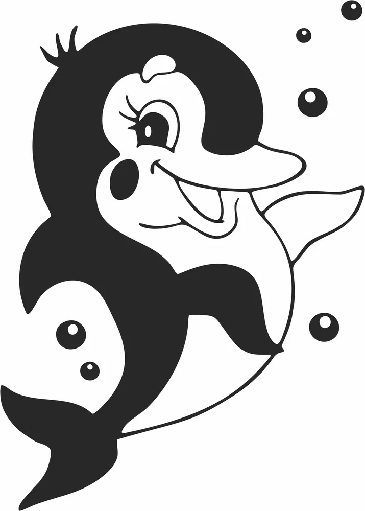 Cute Dolphin Wall Art — full DXF linework preview