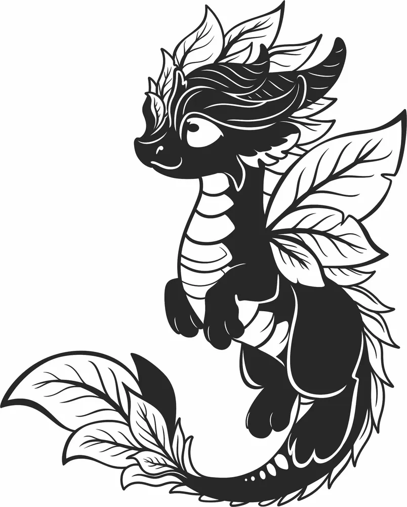 Cute Dragon Clipart — full DXF linework preview