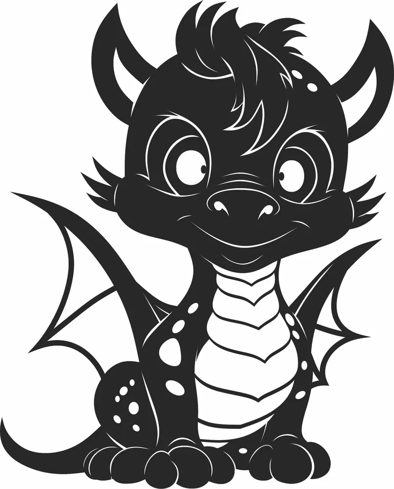 Cute Dragon Clipart — full DXF linework preview