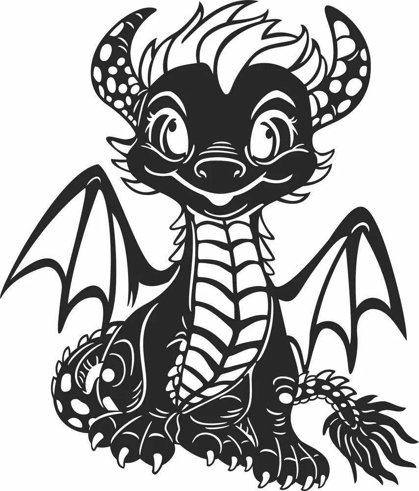 Cute Dragon Clipart — full DXF linework preview