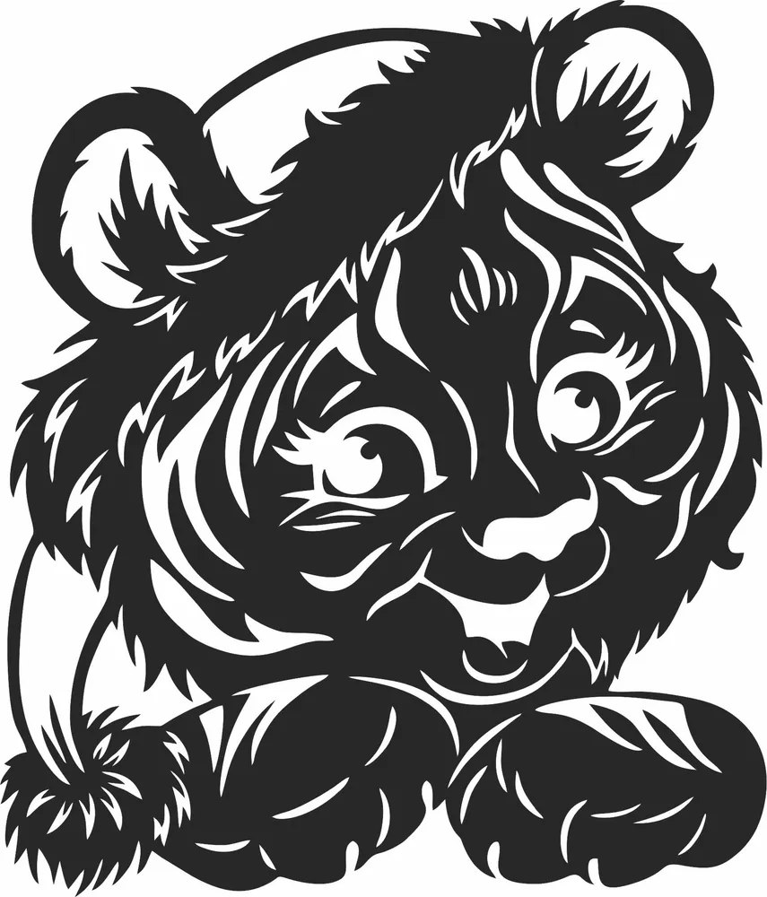 Cute Tiger Hat Clipart — full DXF linework preview