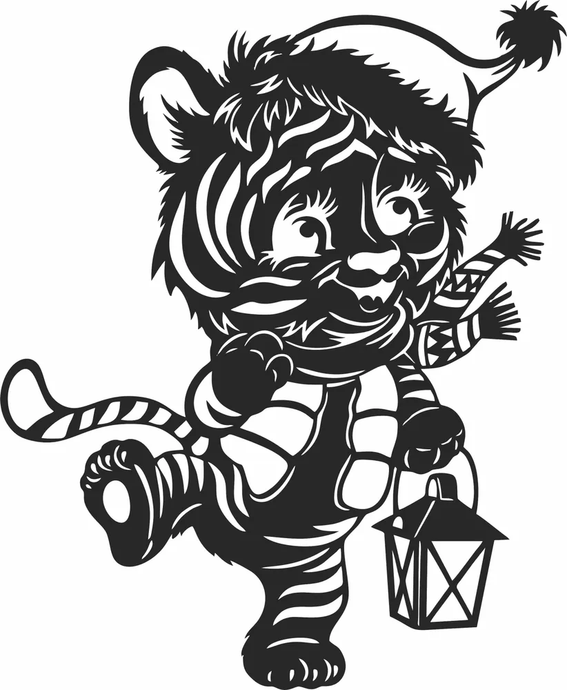 Cute Tiger Lamp Clipart — full DXF linework preview