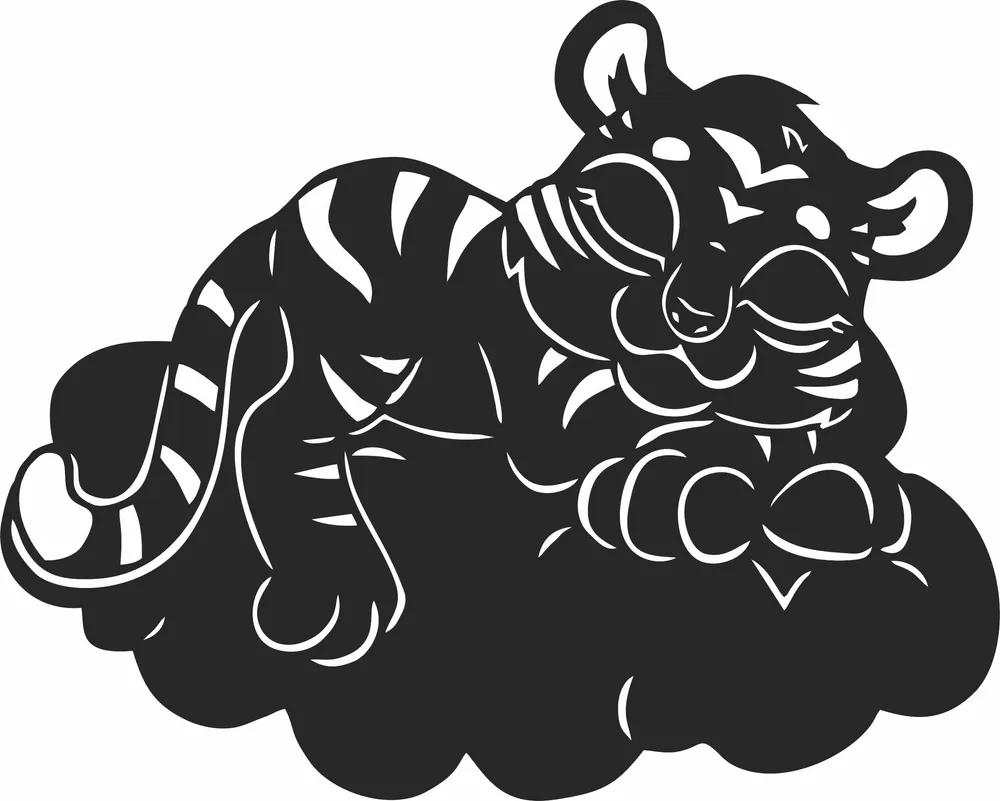 Cute Tiger Sleeping Clipart — full DXF linework preview