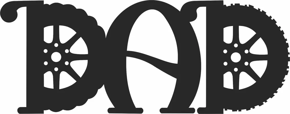 Dad Text with Automotive Car Tires and Rims — DXF linework preview