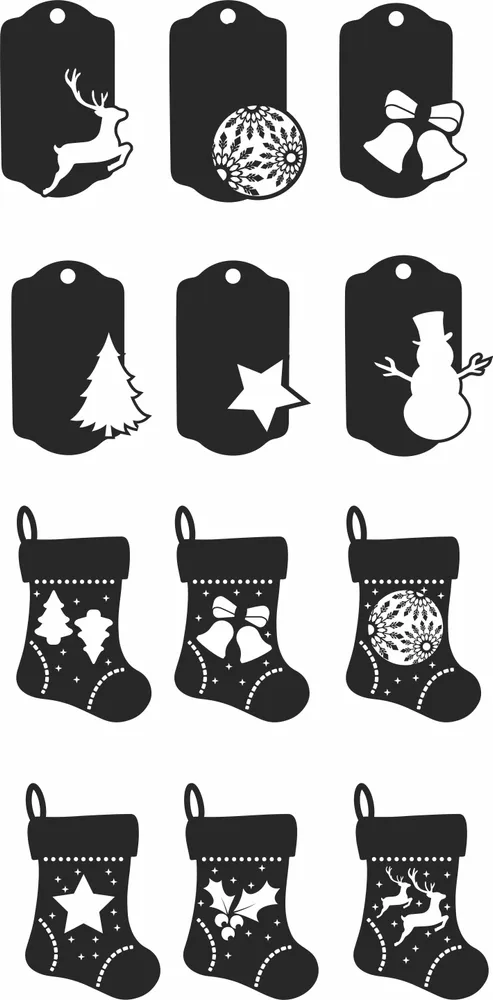 Decorative Christmas Socks Ornament — full DXF linework preview