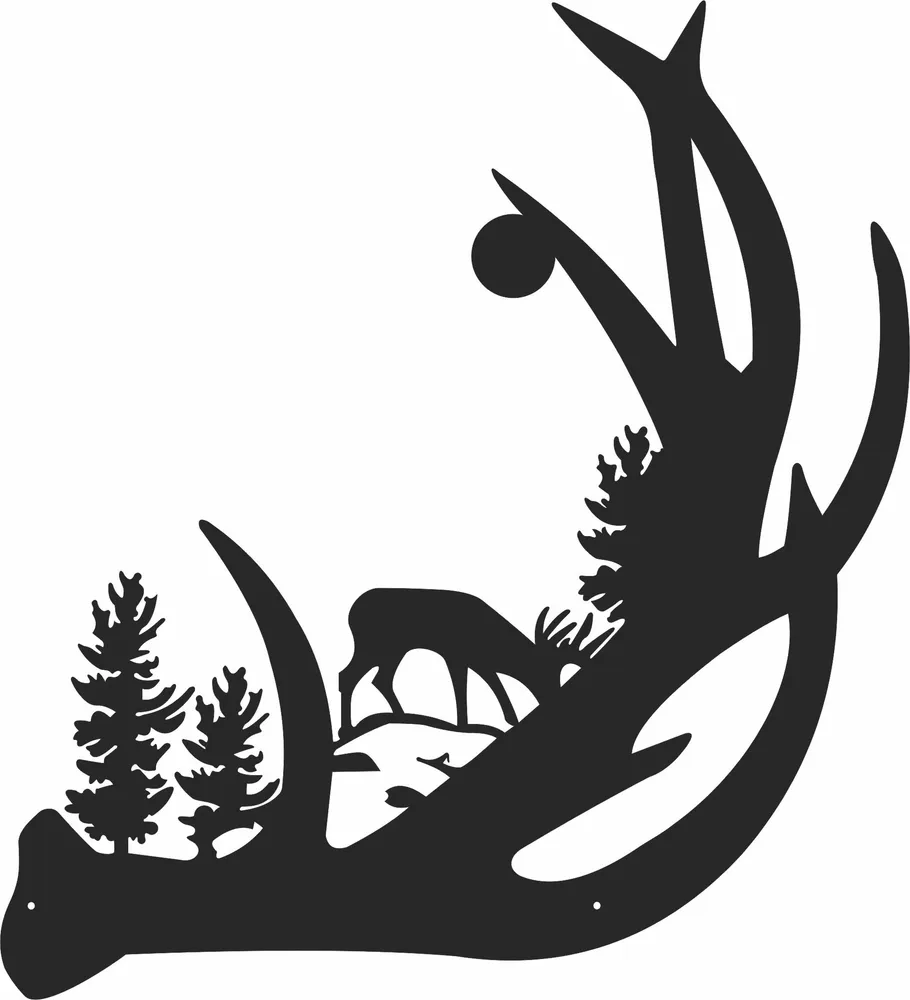 Deer Antler Scene Clipart — full DXF linework preview