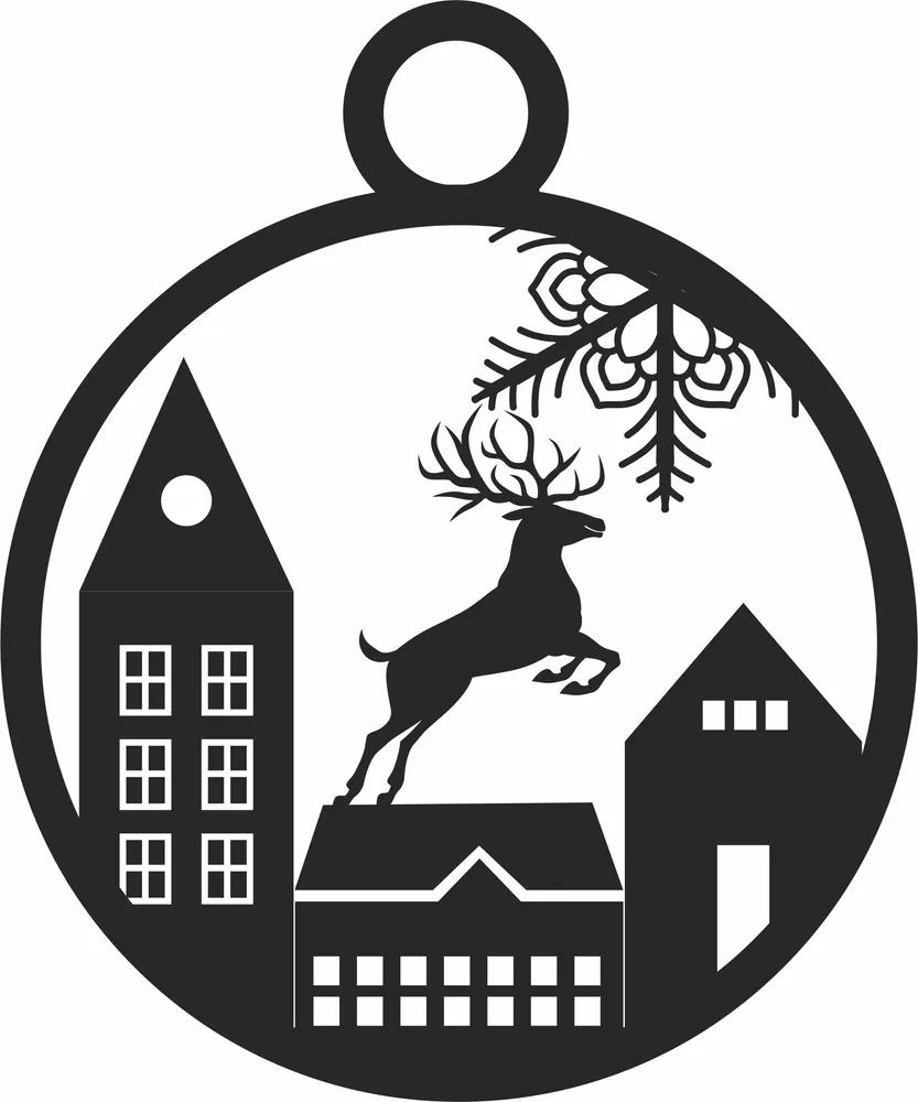 Deer Christmas Ornament — full DXF linework preview
