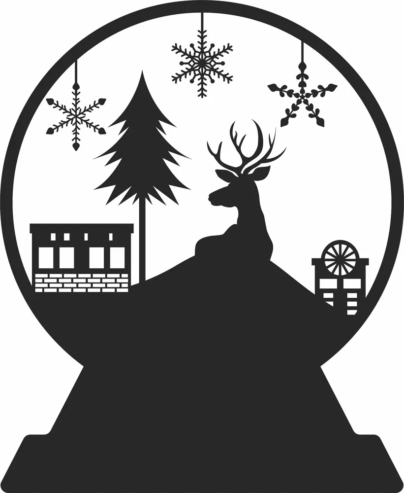 Deer Globe Christmas Clipart — full DXF linework preview