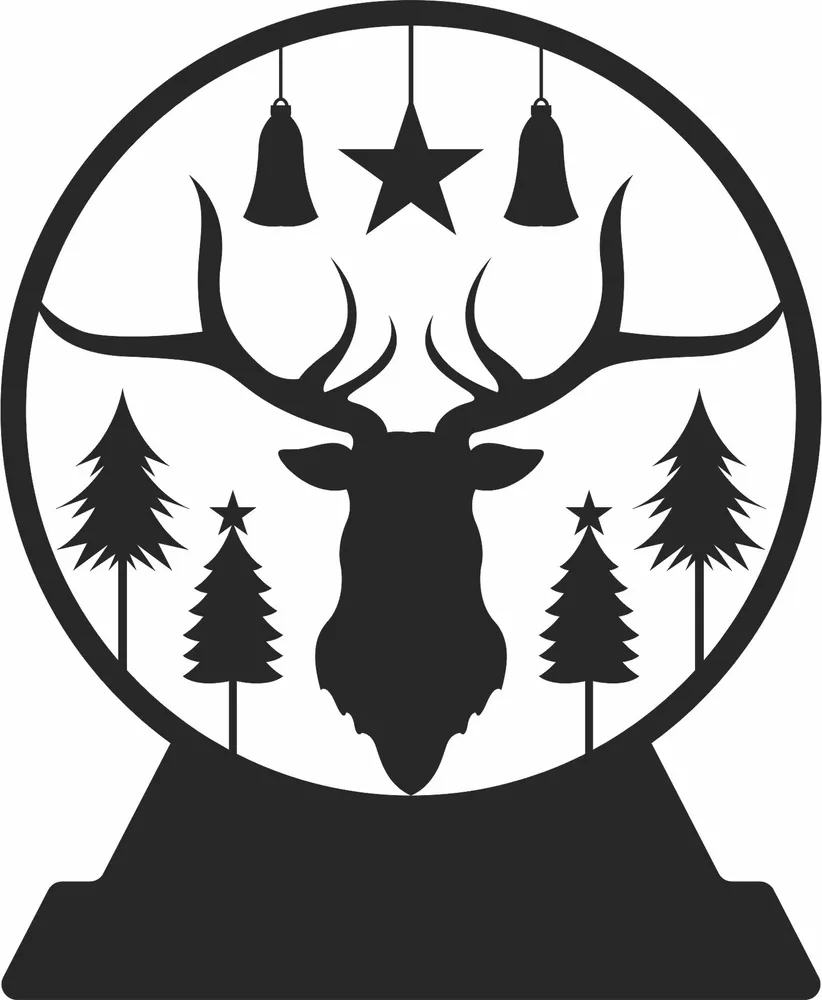 Deer Globe Christmas Ornament — full DXF linework preview